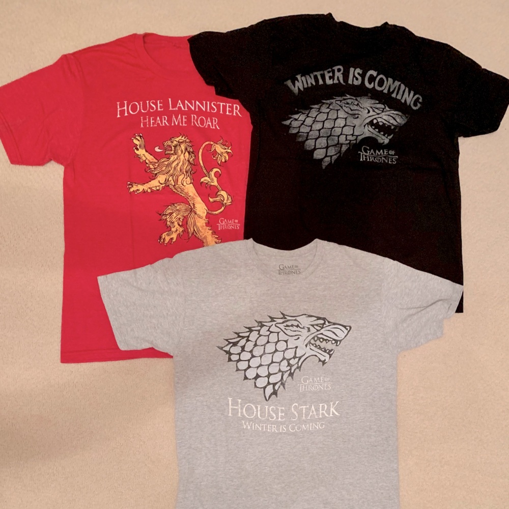 GOT Game of Thrones crew cut t-shirts.